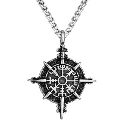 Retro Gold Viking Compass Necklace – Antique Stainless Steel Norse Rune Vegvisir Amulet Pendant for Men