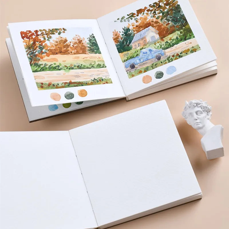 Travel Watercolor Book - 300g Mini Portable Sketch Book with Medium Thick Texture, PU Cover for Art Students and Painting Supplies