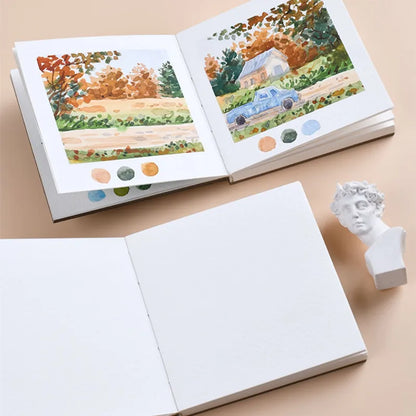 Travel Watercolor Book - 300g Mini Portable Sketch Book with Medium Thick Texture, PU Cover for Art Students and Painting Supplies