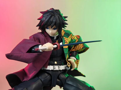 1/12 Scale Demon Slayer Action Figure – Tomioka Giyuu & Kamado Tanjirou with Grid Cloak Kimono for 6" Body Models