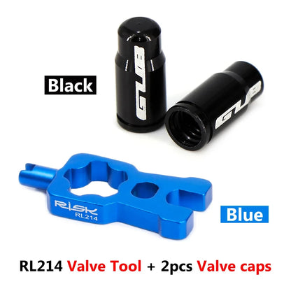 RISK 4-in-1 Bike Valve Core Wrench – Portable Road Bicycle Tool with 2 Presta Valve Caps for Installation & Removal
