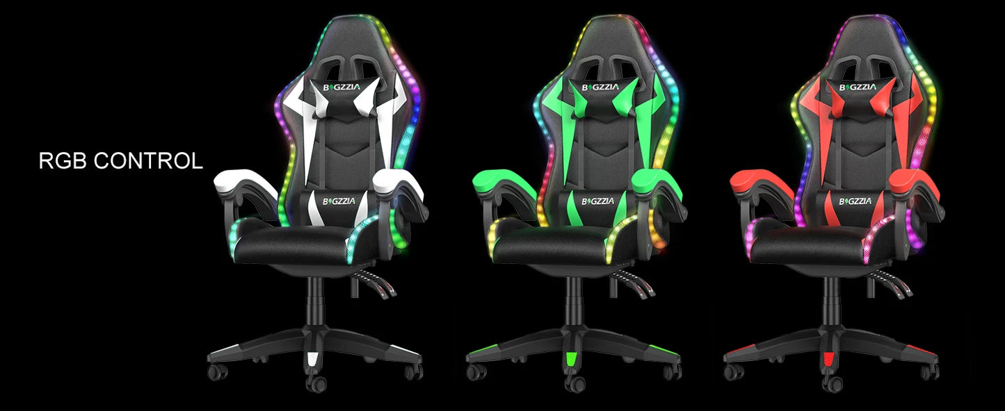 RGB Gaming Chair with LED Lights – Ergonomic PU Leather High Back Reclining Office Chair with Headrest