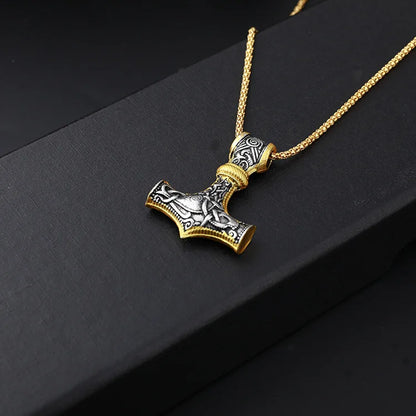 Thor Hammer Viking Necklace – Mjolnir Norse Amulet Pendant for Men, Punk Scandinavian Jewelry with Metal Chain