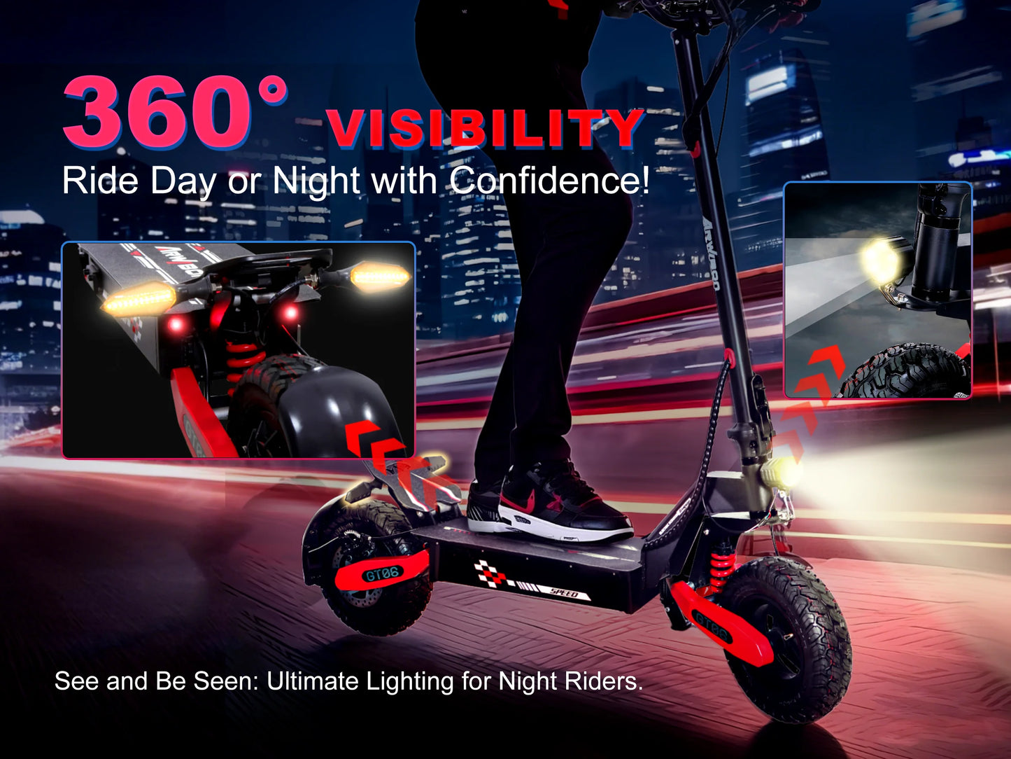 30MPH Electric Scooter with 1200W Motor – 20/40 Mile Range, Spring Damping, Disc Brake & 11" Off-Road Folding Tires