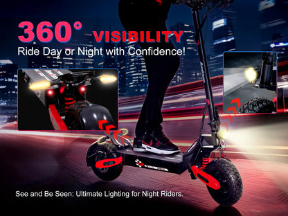 30MPH Electric Scooter with 1200W Motor – 20/40 Mile Range, Spring Damping, Disc Brake & 11" Off-Road Folding Tires