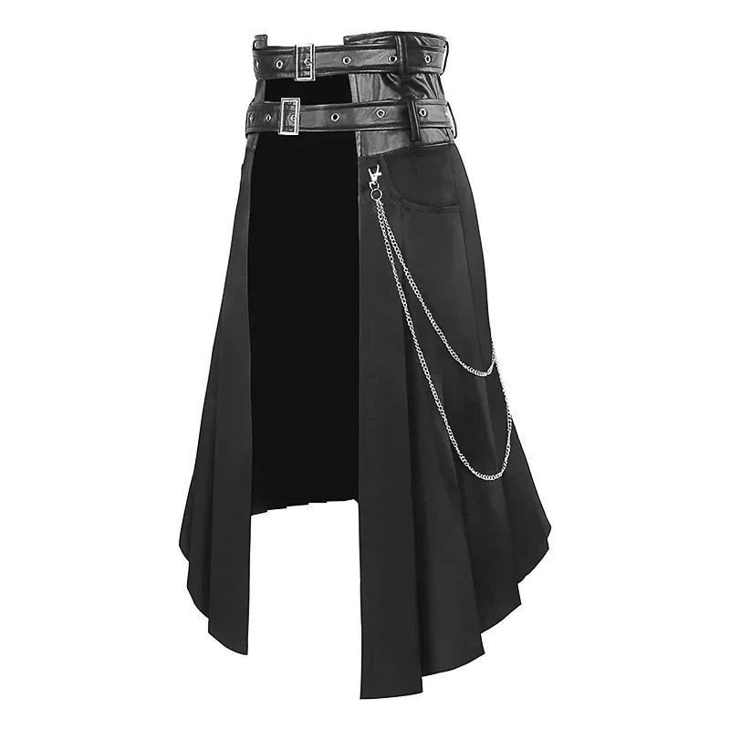 Unisex Leather Skirt – Gothic Punk Rock Casual Wear for Men, Large Size, Medieval & Scottish Style