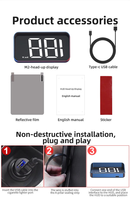 Car Head-Up Display M2 – HD GPS Speedometer, Digital Speed KMH Projector for All Cars, Auto Electronics Accessories