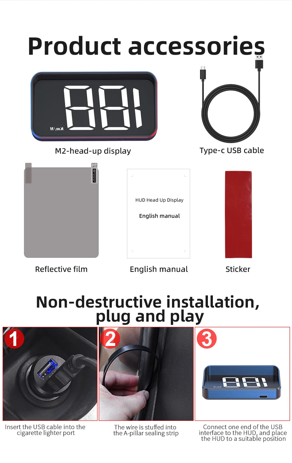M2 Head-Up Display Digital Speedometer GPS HUD – Plug & Play Windshiel ...