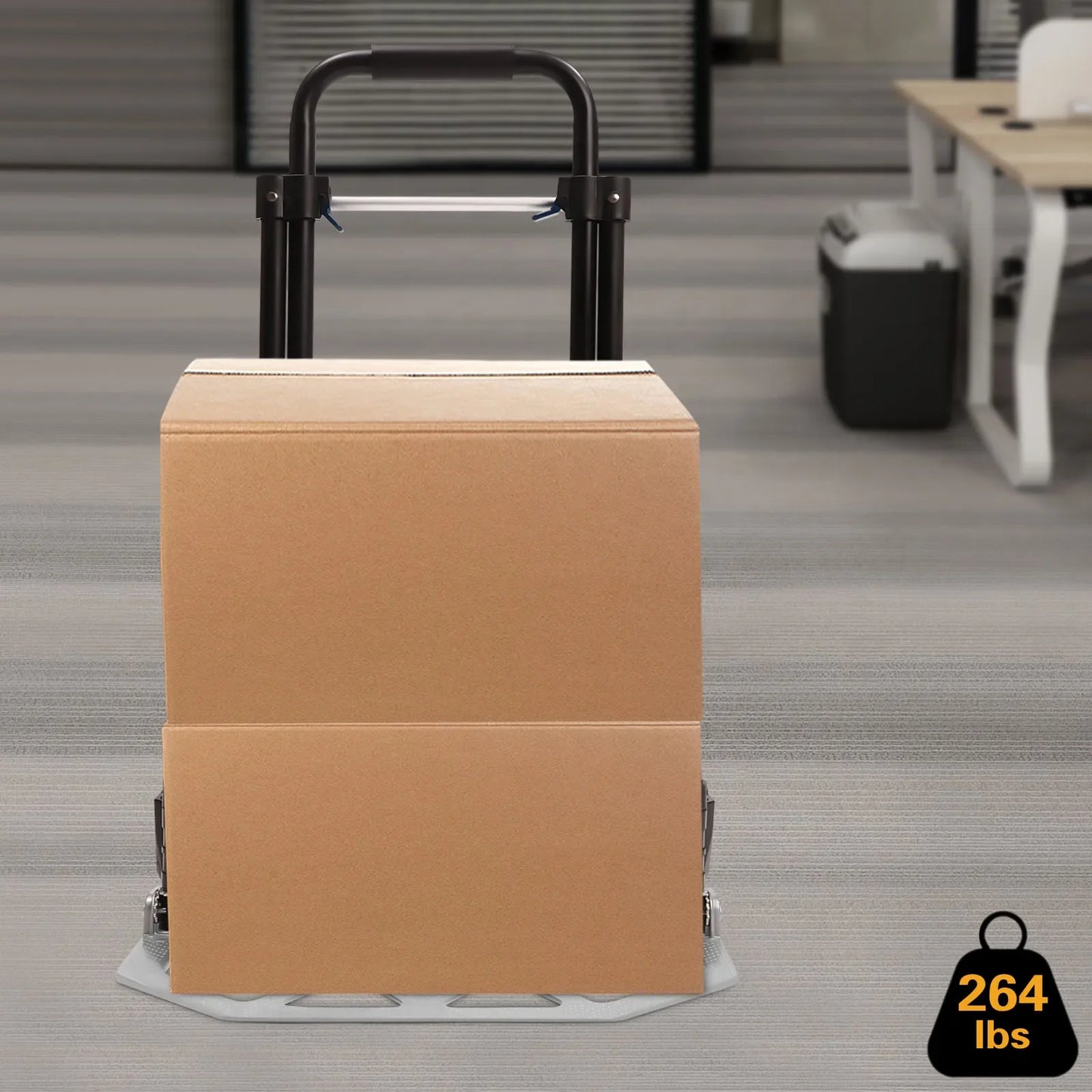 Folding Hand Truck & Dolly — Adjustable Height Aluminum Portable Cart with Anti-Slip Wheels, 264lb Capacity