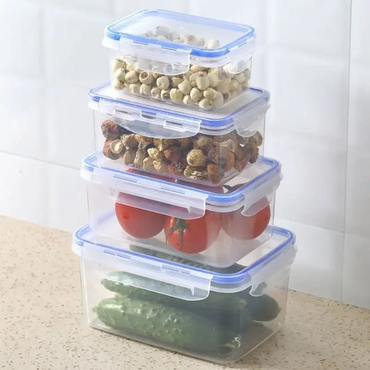 Rectangular Refrigerator Storage Box with Lid – Plastic Crisper & Microwave-Safe Lunch Box