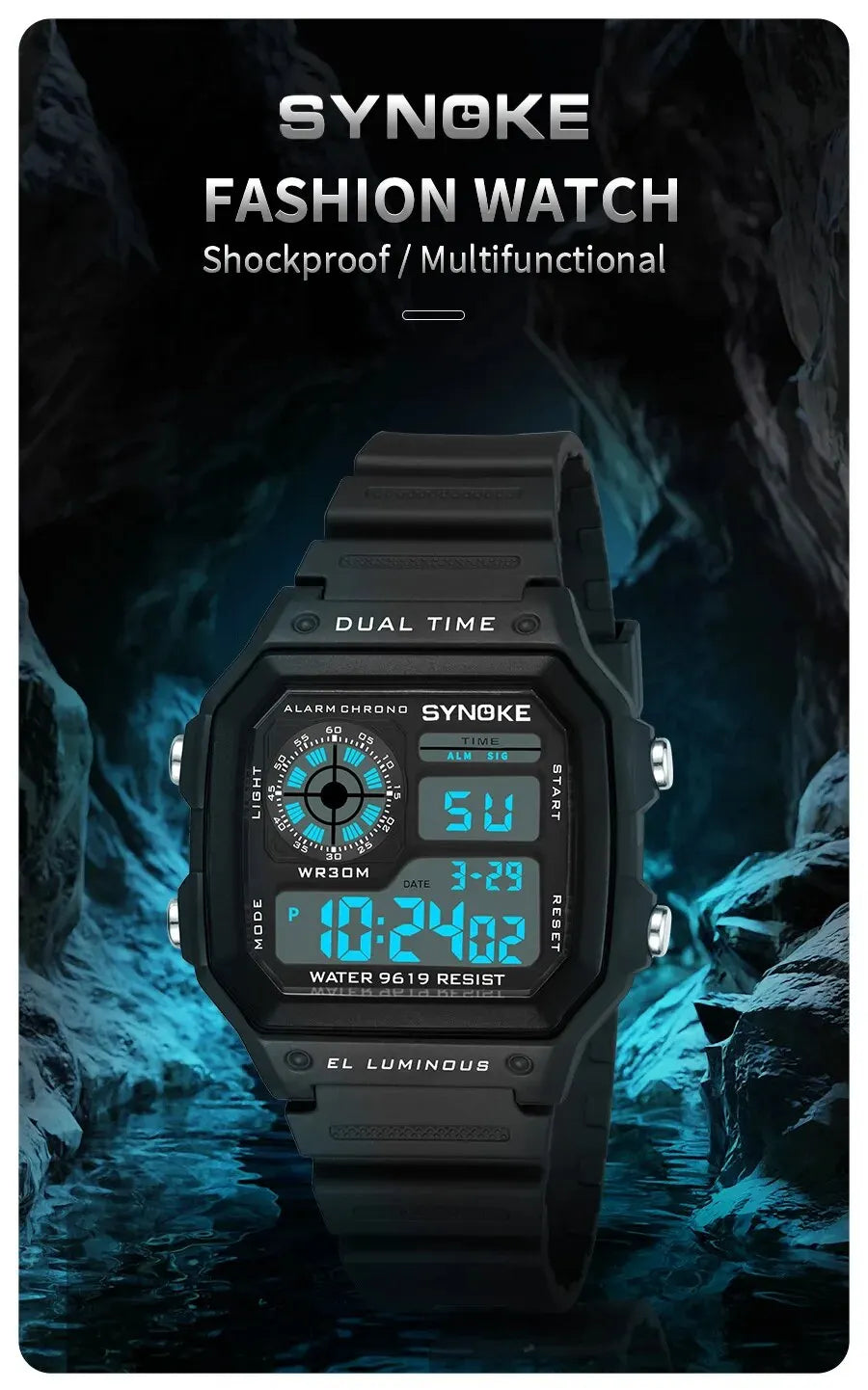 SYNOKE Digital Sports Watch for Men & Women – Luminous, Multifunction, Waterproof Wristwatch with Seven Lights for Outdoor & Running