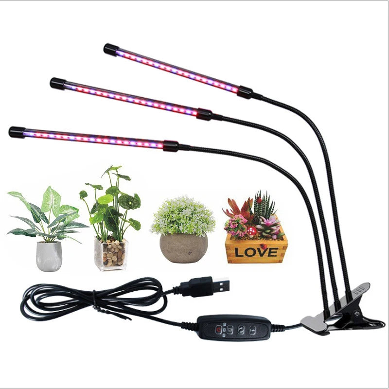 1/2/3/4 Head LED Plant Grow Light — Clip-On Full Spectrum Lamp with USB, Dimmable, Timer & 3-Color Switching for Indoor Plants