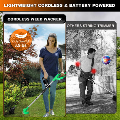 Tegatok 20V Cordless Weed Wacker — 4-in-1 Electric Weed Killer with 2×2.0AH Lithium-Ion Batteries