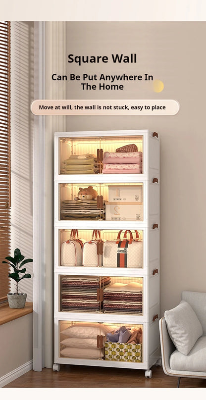 2025 Folding Living Room Cabinet – Multifunction Rolling Closet Organizer with Large Capacity Storage