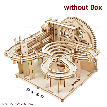 3D Wooden Puzzle DIY Mechanical Model Kit – Marble Run Set with 4 Balls, Assemble Toys for Adults & Kids, Unique Gifts