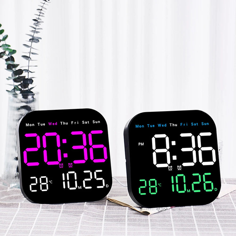 LED Wall Clock with Remote Control: Temperature Calendar Clock for Liv ...