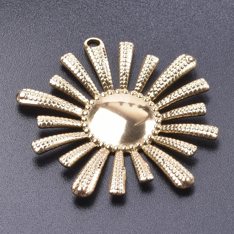 6pcs Real Gold-Plated Sun Charms - Stainless Steel Jewelry Making Pendants, Heart, Moon & Sunshine Design