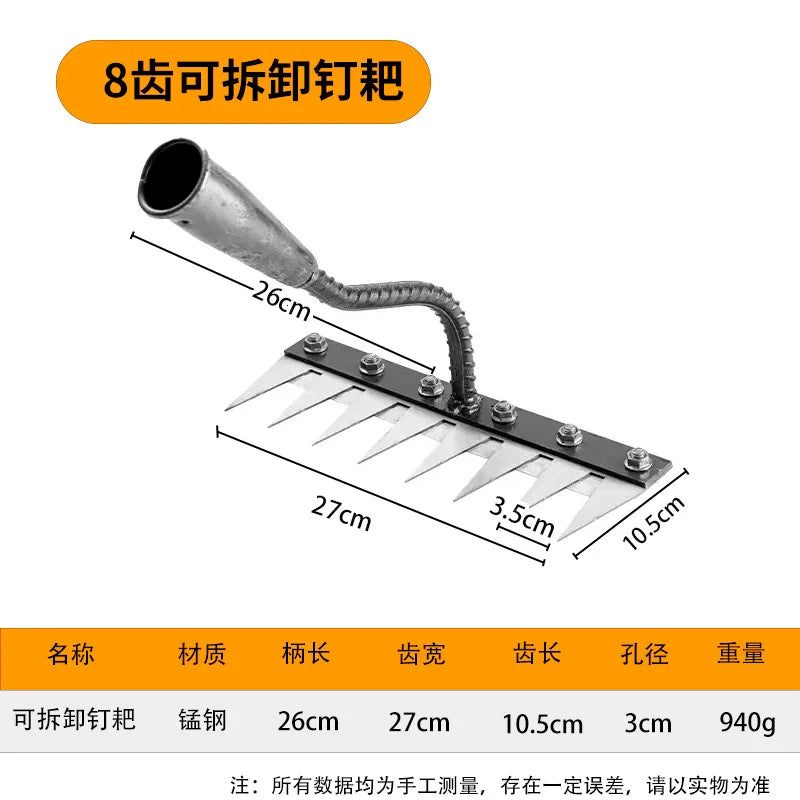 5/6/7/8 Teeth Carbon Steel Garden Hand Rake – Farm Weeding Scarifier, Agricultural Metal Harrow Tool