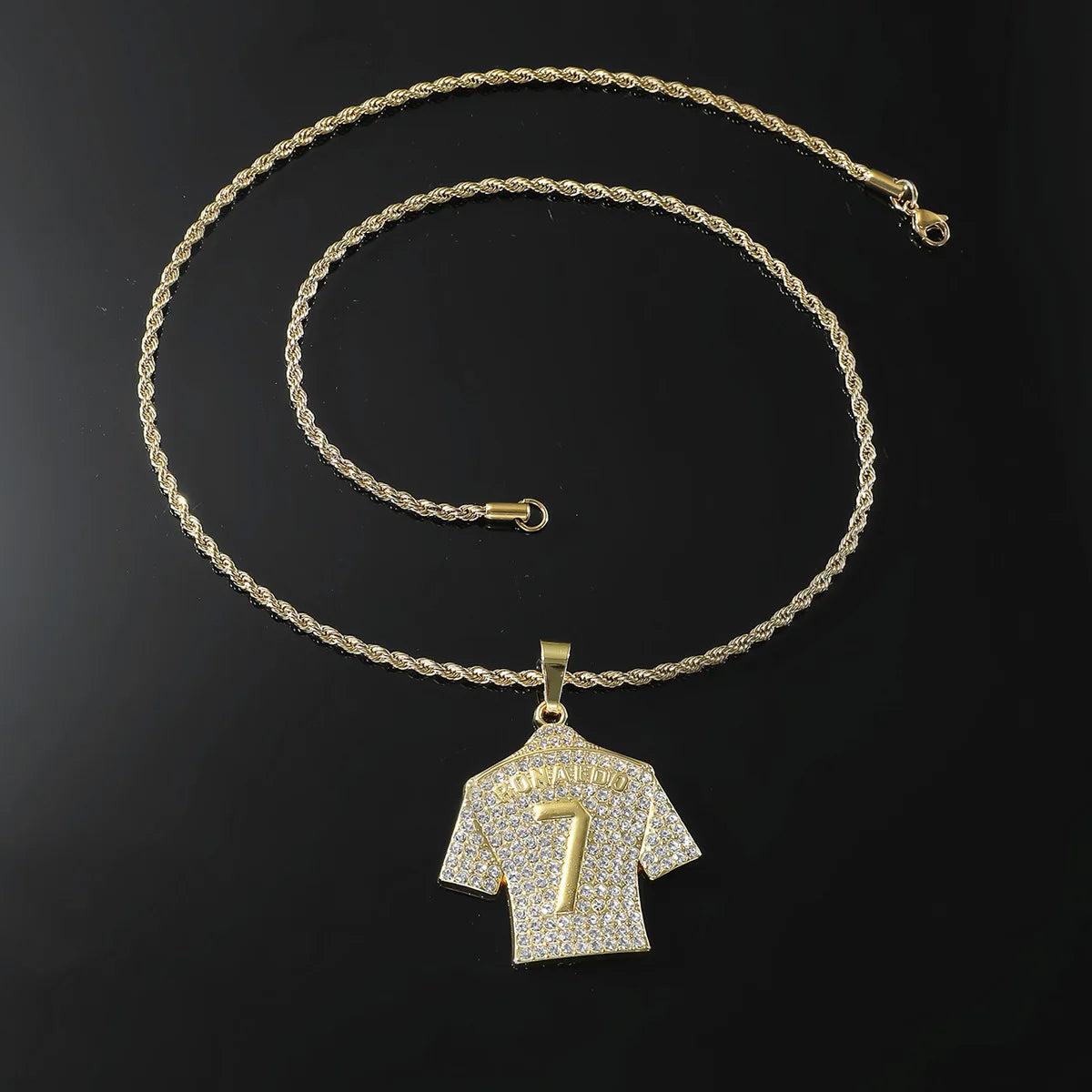 HNSP Cristiano Ronaldo CR7 Jersey Pendant Necklace – Full Zircon Chain for Men & Soccer Fans