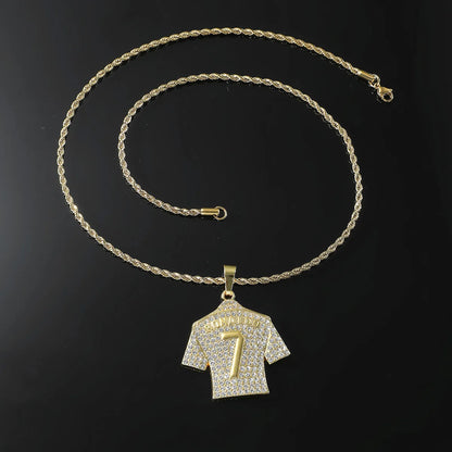 HNSP Cristiano Ronaldo CR7 Jersey Pendant Necklace – Full Zircon Chain for Men & Soccer Fans