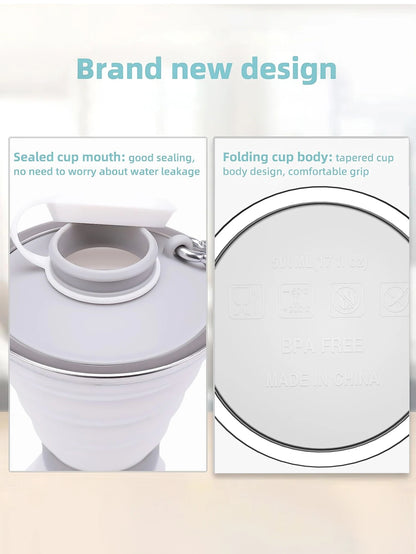 500ML Foldable Silicone Water Bottle: Leak-Proof & Portable Sports Travel Companion for Outdoor Adventures, Gym, Hiking - Reusable & Convenient