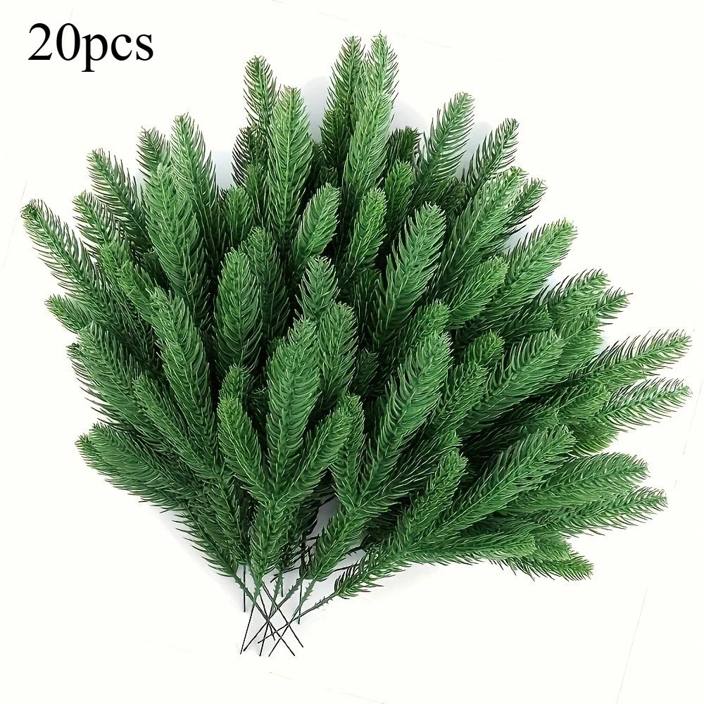 20pcs Artificial Green Pine Branches – DIY Christmas Tree & Winter Home Decor