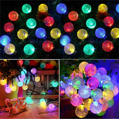 LED Solar String Lights – 60 Waterproof Crystal Globe Lights with 8 Modes for Outdoor Patio, Party & Tree Decor