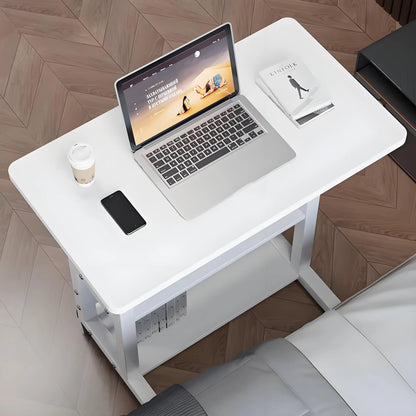 Double-Layer Movable Desk – Bedside Laptop Table with Storage Shelf, White Lift Office & Bedroom Desk