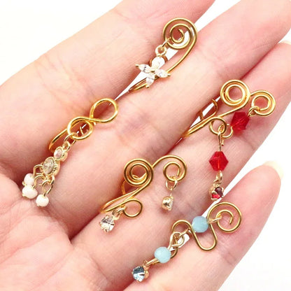 Nose Cuffs Fake Nose Ring – Brass Thread Bead Dangle Copper Clip-On Non-Piercing Body Jewelry for Women