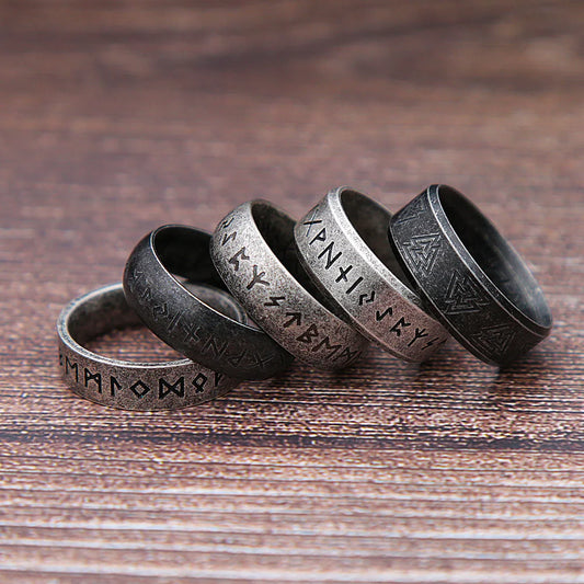 Fashion Retro Viking Rune Ring – 316L Stainless Steel Odin Letter Amulet, Couple Jewelry Gifts for Men & Women