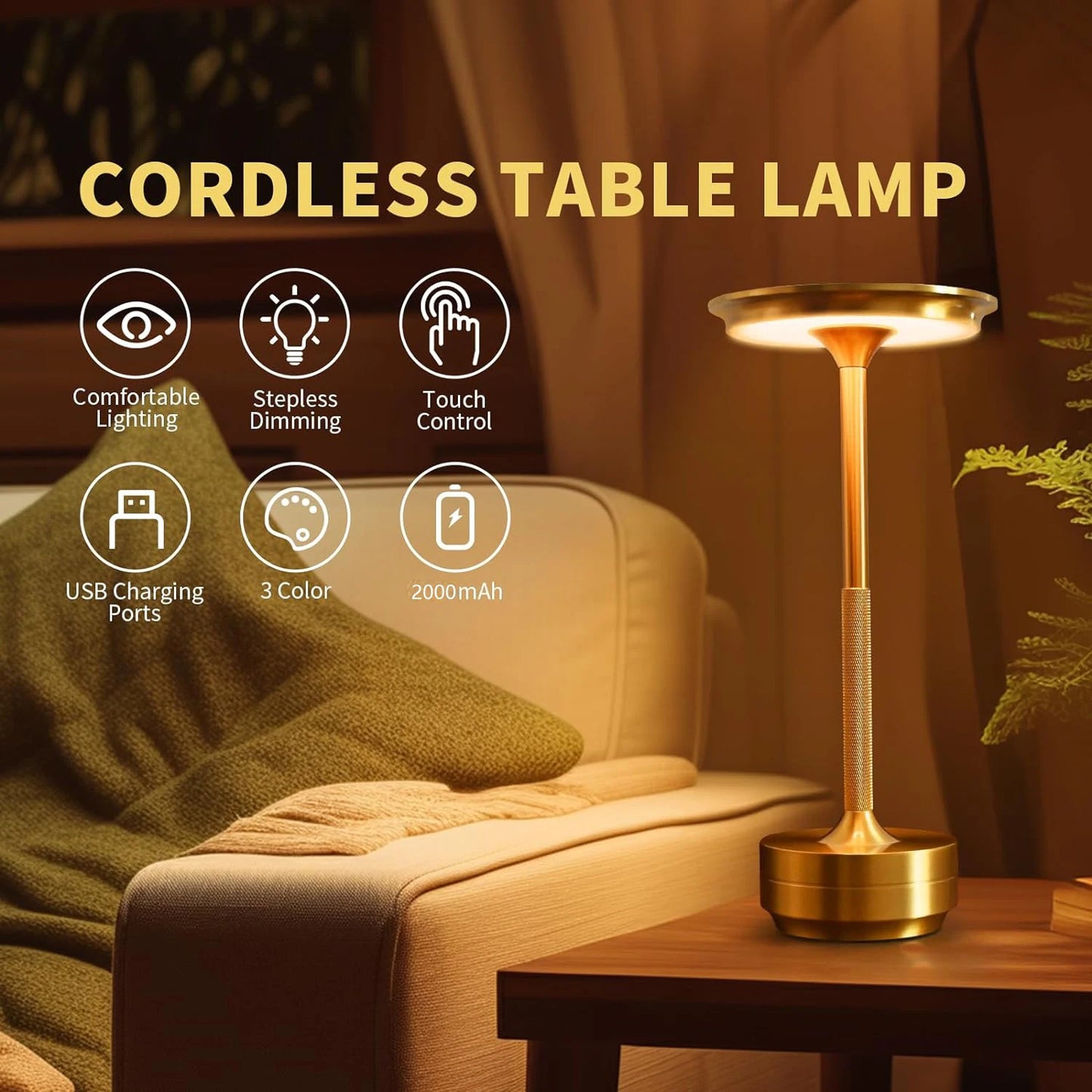 Wireless LED Table Lamp – Rechargeable Touch Sensor Night Light for Restaurant, Hotel & Bedroom Decor