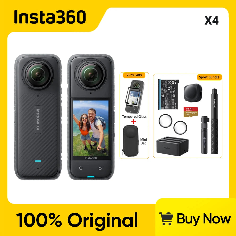 Insta360 X4 8K Waterproof 360 Action Camera – 2290mAh Battery, 2.5'' Touchscreen, 4K Wide-Angle Video