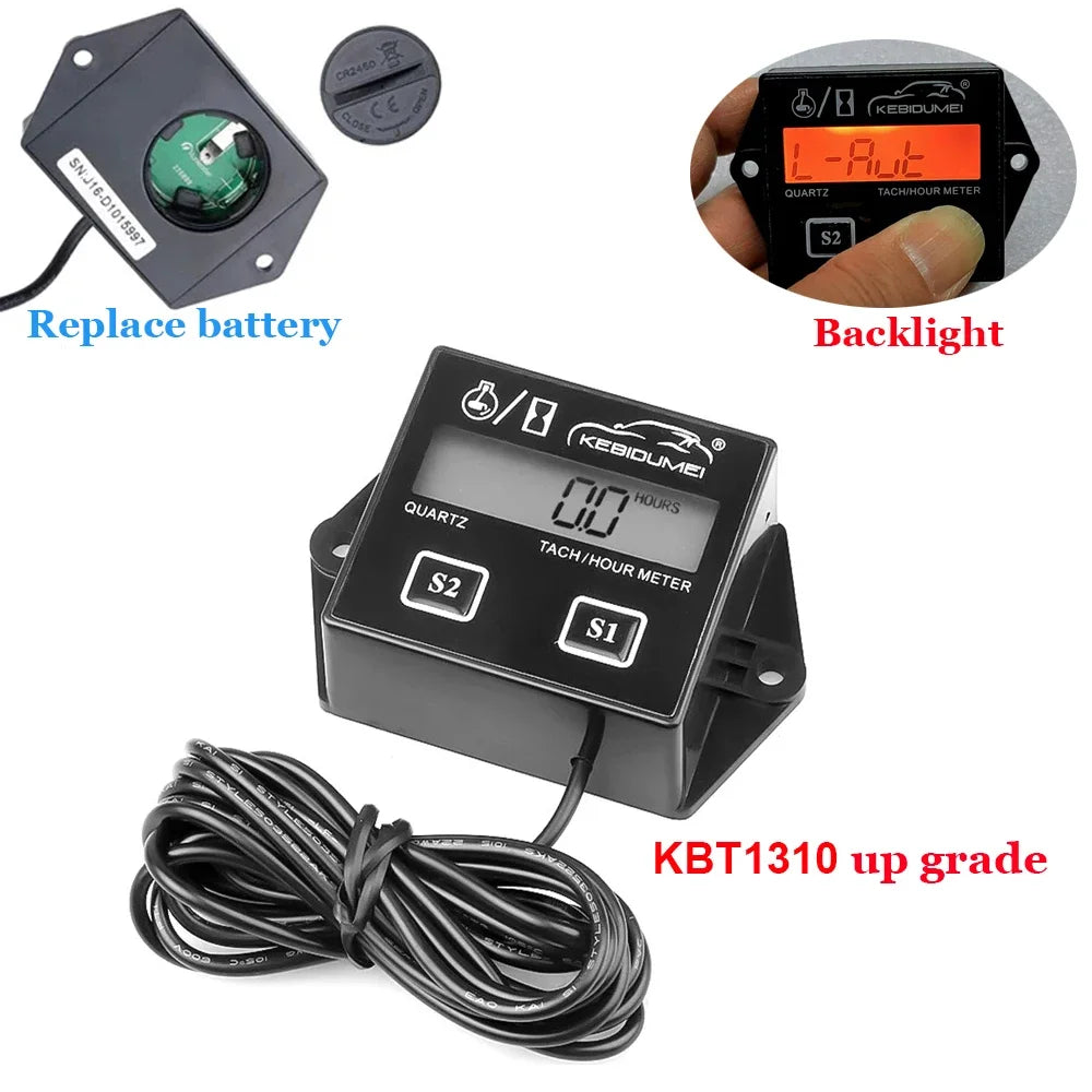 Kebidumei Digital Engine Tach Hour Meter | Tachometer Gauge Engine RPM LCD Display | for Car Motorcycle Stroke Engine Boat ATV moto