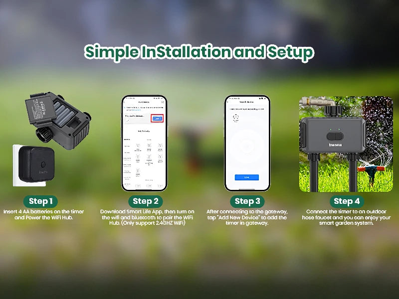 Zigbee/WiFi Automatic Water Timer – Dual Hose Garden Irrigation System, Sprinkler Programmer, Alexa Support