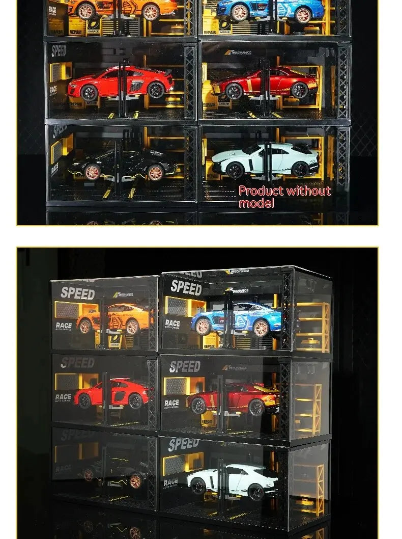 1:24 / 1:32 Scale Light-Up Parking Lot Toy – DIY Assembly Diecast Alloy Car Garage Scene for Display & Kids Gift