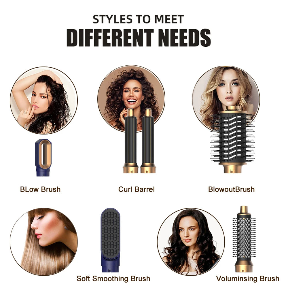 6-in-1 Hair Dryer Brush – Detachable Airflow Comb Curler with Heat Con ...
