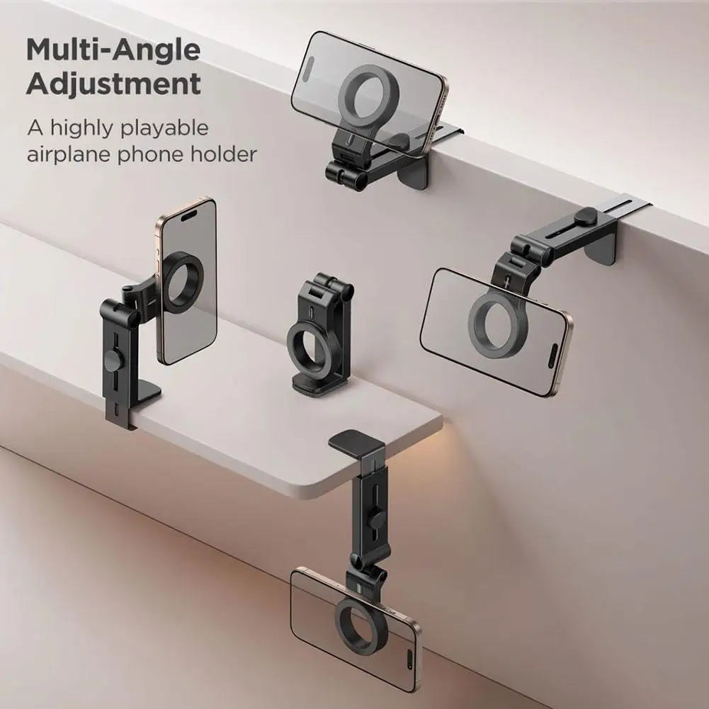 Portable Magnetic Desktop Phone Holder: Foldable, 360° Rotation Travel Airplane Desk Mount Stand for iPhone - Convenient Phone Accessory