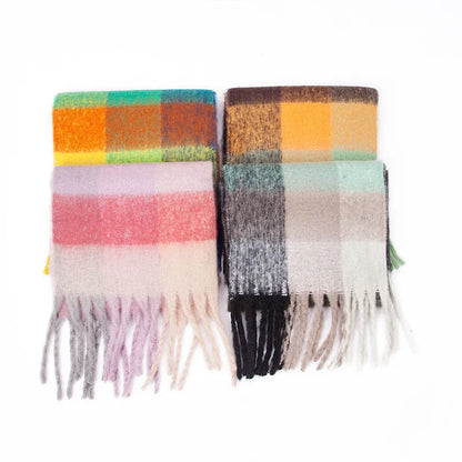 2025 Women's Winter Thick Cashmere Scarf – Warm Pashmina Shawl with Rainbow Tassels & Wraps