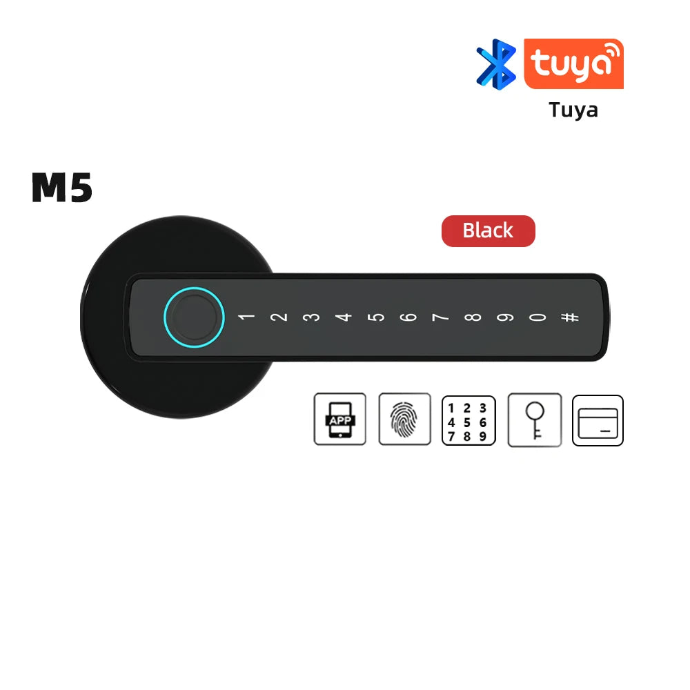 RAYKUBE Tuya BLE Fingerprint Digital Door Lock – Password, Key, IC Card & Smartlife App Unlock