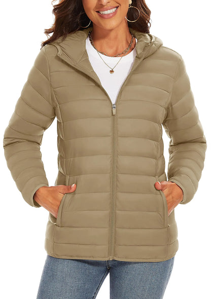 TACVASEN Women's Hooded Puffer Jacket – Full Zip Quilted Winter Coat, Lightweight Windbreaker Outerwear