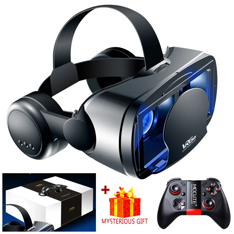 3D VR Headset – Virtual Reality Smart Glasses Helmet for Smartphones with Controllers and 7-Inch Lenses