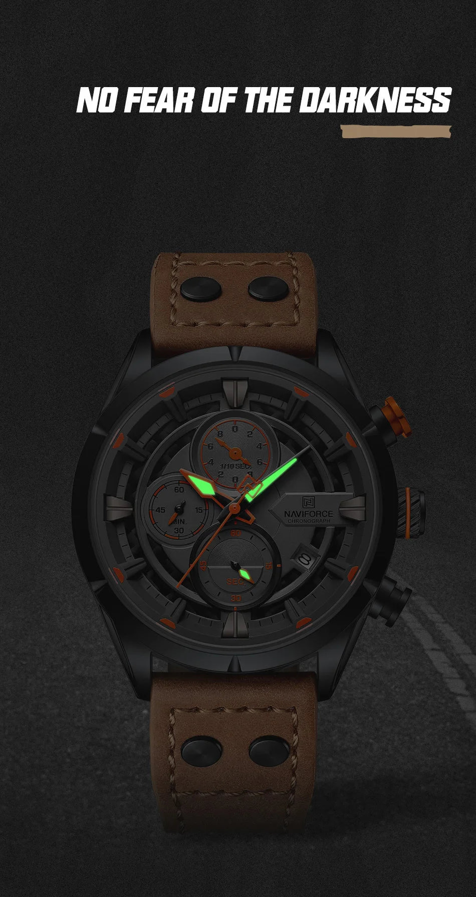 NAVIFORCE Men's Casual Watch – Luxury Waterproof Chronograph Quartz Wristwatch with Genuine Leather Strap