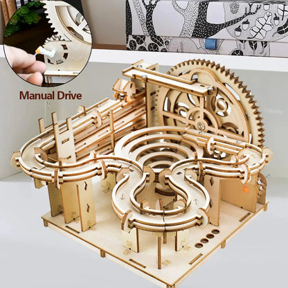 3D Wooden Puzzle DIY Mechanical Model Kit – Marble Run Set with 4 Balls, Assemble Toys for Adults & Kids, Unique Gifts