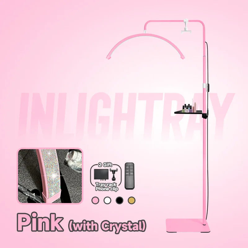 23" OEM 45W LED Eyelash Extension Lamp – Adjustable Brightness Half-Moon Bed Lamp with Ring Light & Free Logo