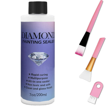 60ML/120ML/200ML Diamond Painting Sealer – Glue with 3 Brushes for Permanent Hold & Shine Effect, Puzzle Art Sealer