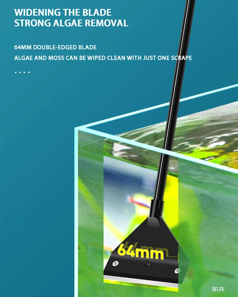 Fish Tank Cleaning Tool – Dual-Use Glass Algae Scraper for Sand & Algae Removal, 5 Blades Aquarium Cleaner