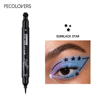 2-in-1 Black Liquid Eyeliner – Double-Head Moon Stamp Pencil, Quick-Dry Non-Smudge Long-Lasting Eye Makeup
