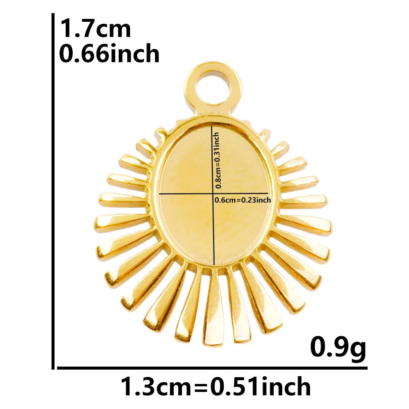 6pcs Real Gold-Plated Sun Charms - Stainless Steel Jewelry Making Pendants, Heart, Moon & Sunshine Design