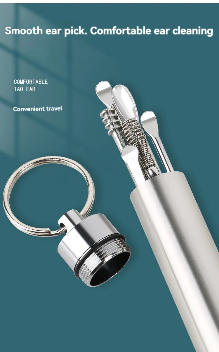 6pcs Stainless Steel Ear Wax Removal Tool Set – Spiral Rotating Ear Picker Spoon for Cleaning & Collecting Ear Wax