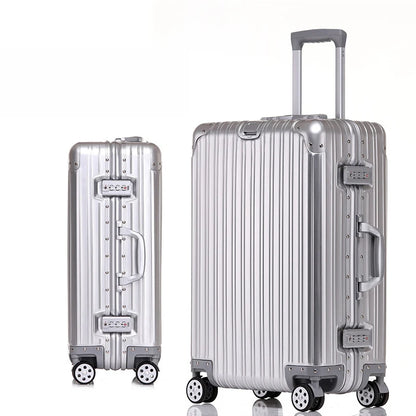 Aluminum Metal Luggage Carry-On Travel Bags - 20/22/28/30 Inch Trolley Suitcase with Cabin Size and Password Lock